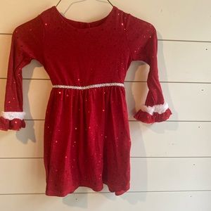 Youngland Girls Christmas Dress Red Sequins Fur Trim